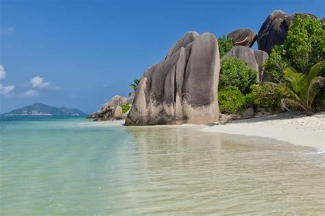 Anse Source D Argent Granite Rocks At Beautiful Beach On Tropical