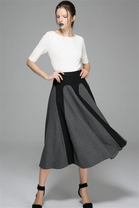 Patchwork Skirt Long Wool Skirt Unique Skirt Womens Skirts Etsy