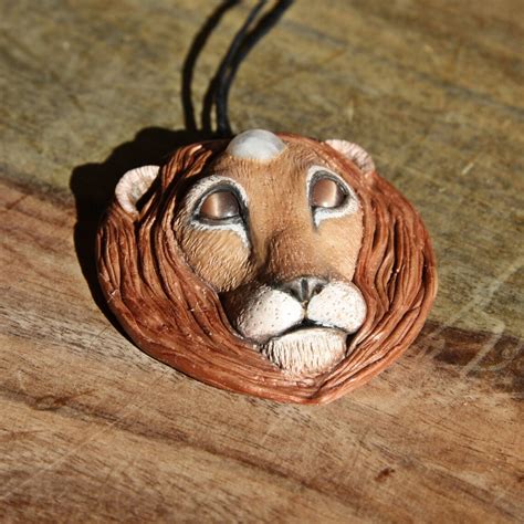 Lion Polymer Clay Pendant Lion Clay Spirit Animal Lion Etsy Uk