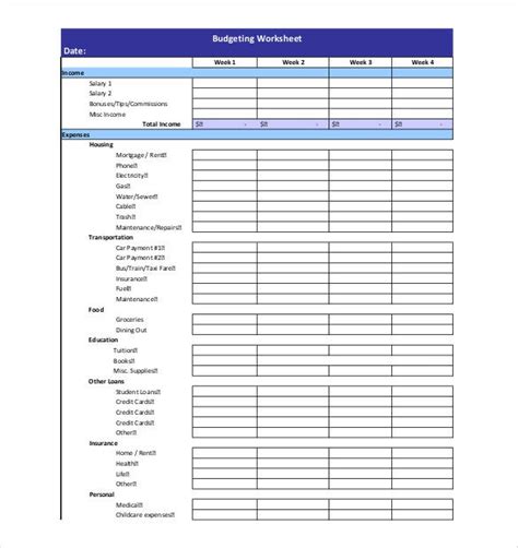 Excel Weekly Budget Template Doctemplates
