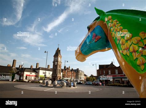 Newmarket Town Centre With Model Racehorse Suffolk Uk Stock Photo