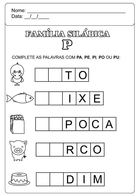 Atividades Familia Silabica Do P Cursiva EDUCA