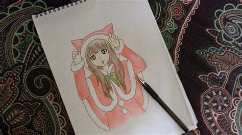 How To Draw A Cute Anime Girl In A Cat Santa Costume Christmas Edition Easy And Quick