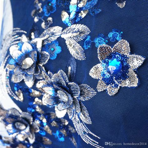 What is the best fabric for embroidery? 2019 Blue Fabric 3D Flowers Beads Sequins Rhinestone ...