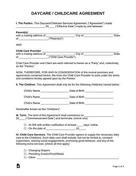 Free Printable Daycare Forms Contracts Printable Forms Free Online