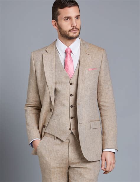 Mens Beige Herringbone Linen Tailored Fit Italian Suit 1913 Collection Hawes And Curtis