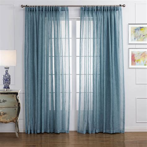 Blue Linen Sheer Curtains For Living Room 2 Panels Anady Top