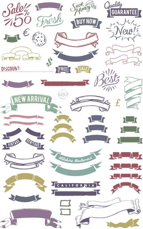 Colorful Vintage Ribbons Vector Vector Graphics And Vector