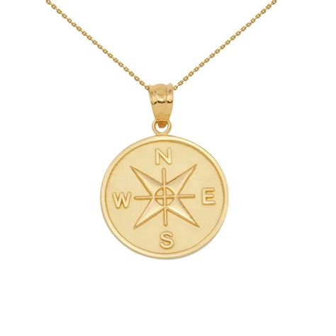 14k Yellow Gold North South East West Compass Travel Medallion Pendant