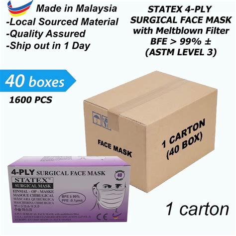 STATEX 4 PLY 1 CARTON 40 BOX Made In Malaysia Surgical Face Mask ...
