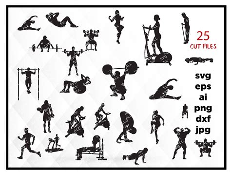 Gym Silhouettes Svg Workout Silhouettes Gym Clipart Gym Svg Cut File