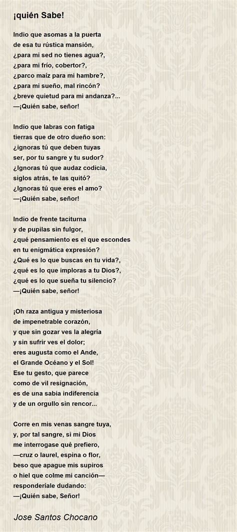 ¡quién Sabe ¡quién Sabe Poem By Jose Santos Chocano