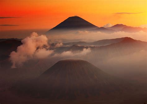 Volcanoes In Bromo Tengger Semeru National Park At Sunset Java