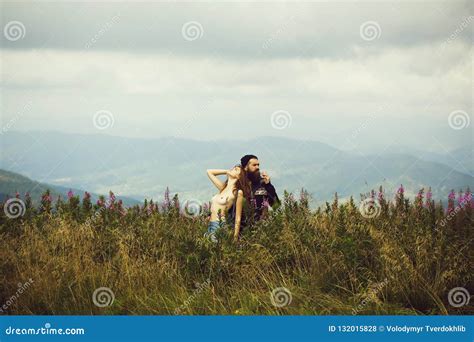 Romantic Couple On Mountain Top Stock Photo Image Of Girl Sexi