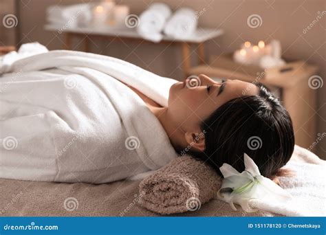 Beautiful Asian Woman Lying On Massage Table Stock Photo Image Of Center Natural