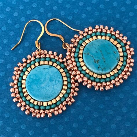 Small Seed Bead Disk Earrings Turquoise Dyed Howlite Handmade Etsy