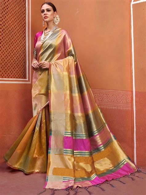 multi colored kanchipuram art silk traditional saree with weaving in 2020 saree kanjivaram