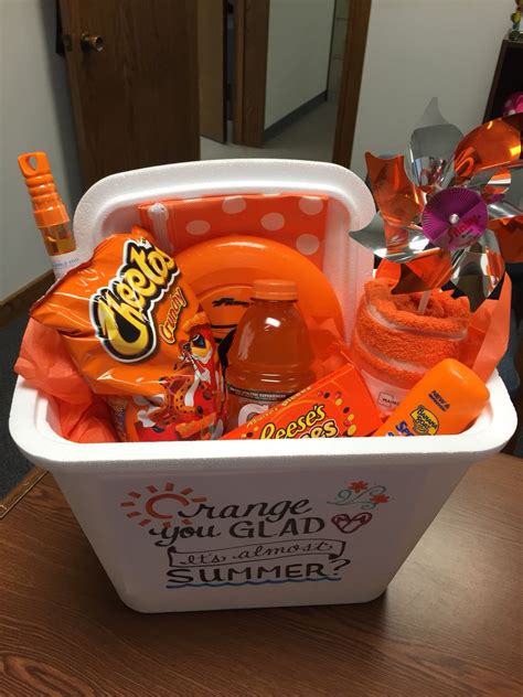 Give your teacher the right kind of summertime send off with a fun in the sun themed gift basket! Orange You Glad It's Almost Summer? - Teacher Appreciation ...