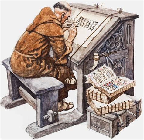 Medieval Monk At His Desk In A Scriptorium Stock Image Look And Learn