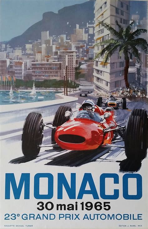 Original Vintage Poster Grand Prix De Monaco F1 1965 Michael Turner