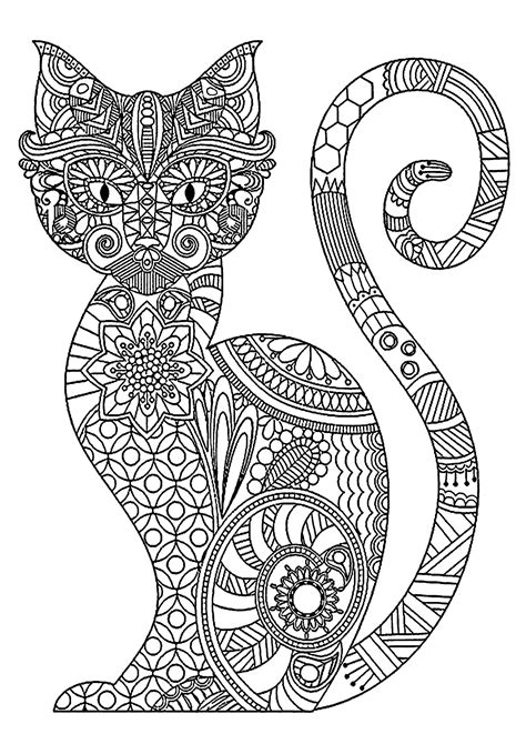 Cat free to color for kids : Cat with patterns - Cats Kids Coloring Pages