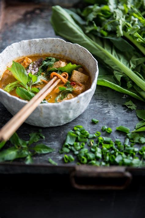 Thai Red Curry Tofu Soup With Sweet Potato Noodles Recipe Red Curry Tofu Tofu Soup Curry Soup