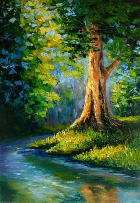 Summer Landscape Sunny Forest Big Tree Day River Green Yellow