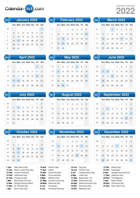 Holiday 2022 Calendar