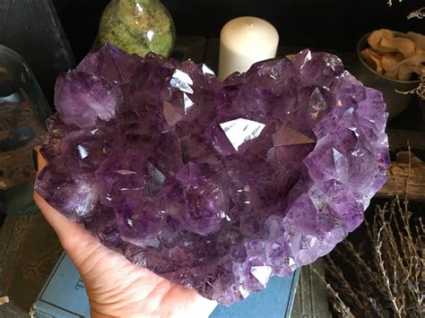 Raw Crystal Geode Heart Shaped Amethyst Cluster With Crystal Cave