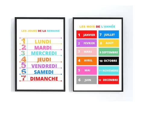 Days Of The Week In French Months Of The Year In French Kids Etsy