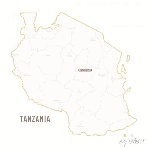 Map Of Tanzania With Border Cities And Capital Dodoma Each • Wall