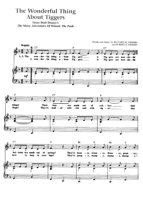THE WONDERFUL THING ABOUT TIGGERS Piano Sheet Music Easy Sheet Music