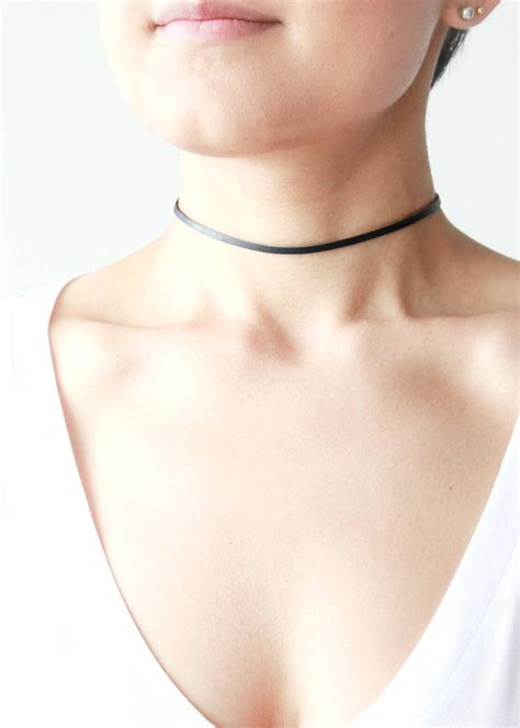 Skinny Black Leather Choker Necklace Mm Thin Leather Choker Etsy