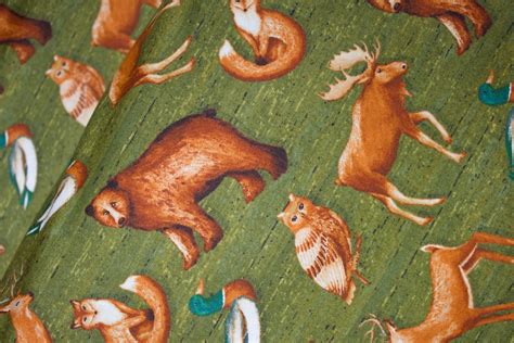 Wild Woods Animals On Green Wood By Daphne B For Windham Fabrics