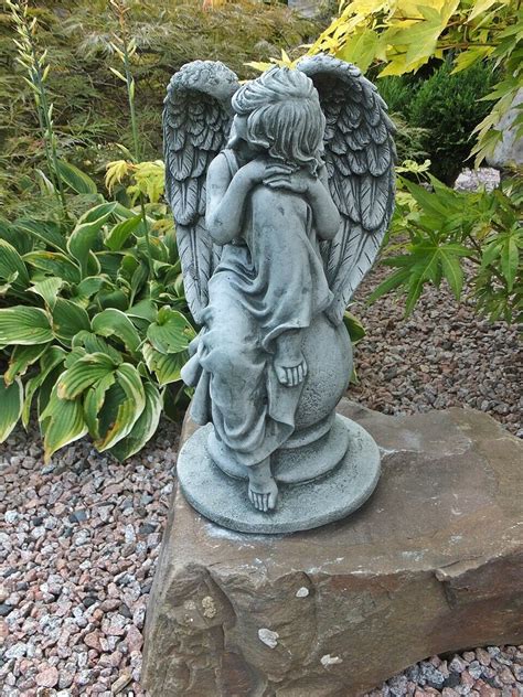 Solid Concrete Angel Garden Statue Memorial Antique Style Etsy