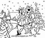 Coloring Yogi Bear Christmas Ski Lodge Printable Cartoon Drawing Template Winter Yellowstone Landscape Draw sketch template