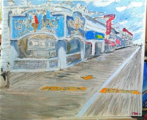 Ocean City New Jersey Boardwalk Painting In Mixed Media Etsy