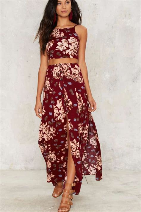 Josie Floral Maxi Skirt Clothes Two Piece Sets Maxi Red Long