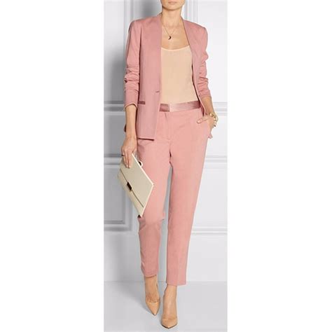 Spring Summer Pink Womens Business Suits Blazer With Pants Female