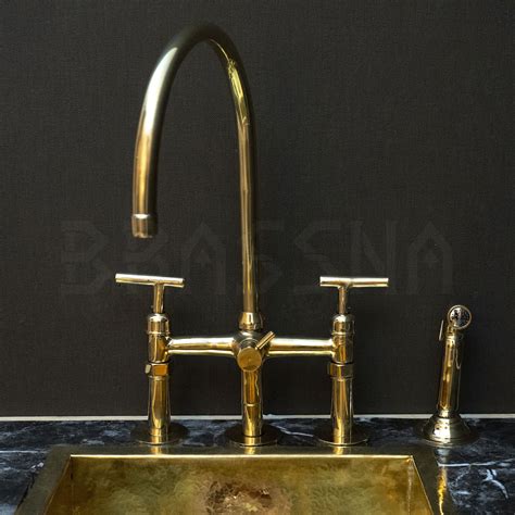 Unlacquered Brass 3 Holes Kitchen Bridge Faucet With Straight Etsy