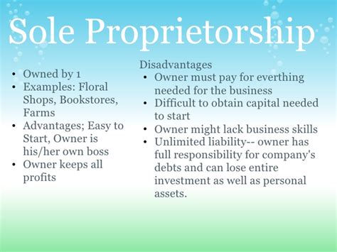 Furthermore, a sole proprietor is a natural person(not a legal person/entity) who fully owns and manages this type of entity. Sole proprietorship, partnership, corporation, and ...