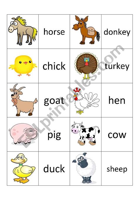 Farm Animal Memory Game Esl Worksheet By Lulisol