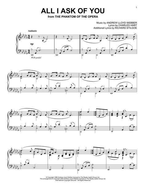 All I Ask Of You From The Phantom Of The Opera Sheet Music Andrew