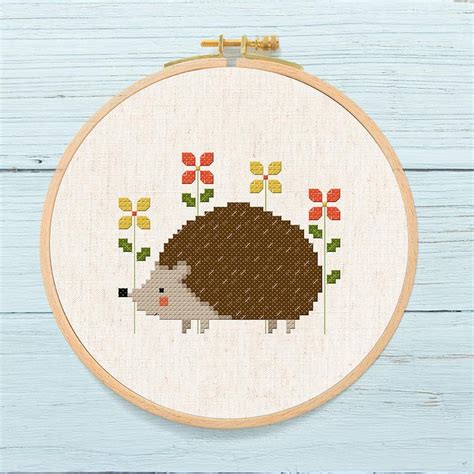 Romantic hedgehog cross stitch pattern | etsy. Cute Hedgehog and Flowers Cross Stitch Pattern Modern ...