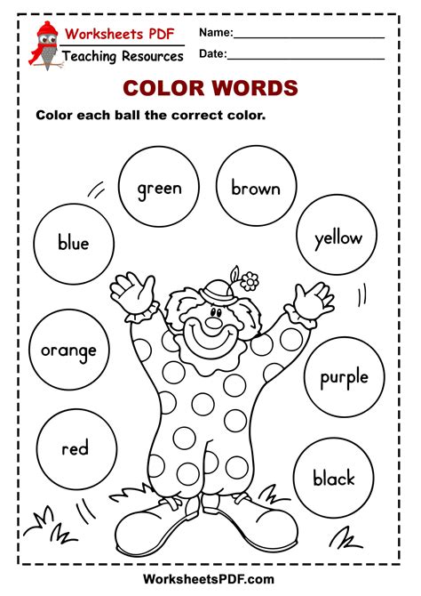 Names Of Colors Worksheets For Preschool Kindergarten K5 Learning