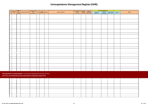 Correspondence Management Register Excel Flevy