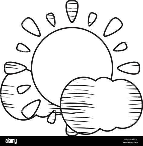 Boceto De Sol Y Nubes Icono Sobre Fondo Blanco Ilustración Vectorial