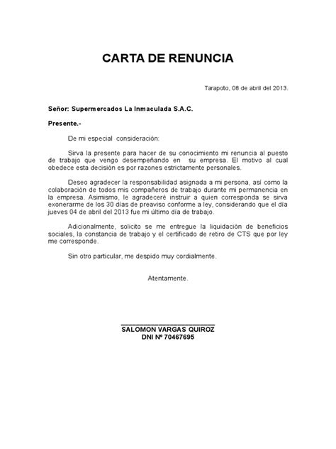 Como Hacer Una Carta De Renuncia De Trabajo Formato De Carta Gratis