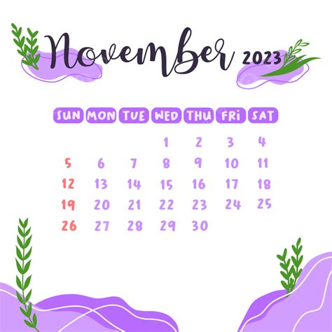 Noviembre De 2023 Calendario Mensual Estética Lindo Diseño Fondo