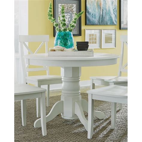 Bowery Hill Round Pedestal Dining Table In Antique White Homesquare